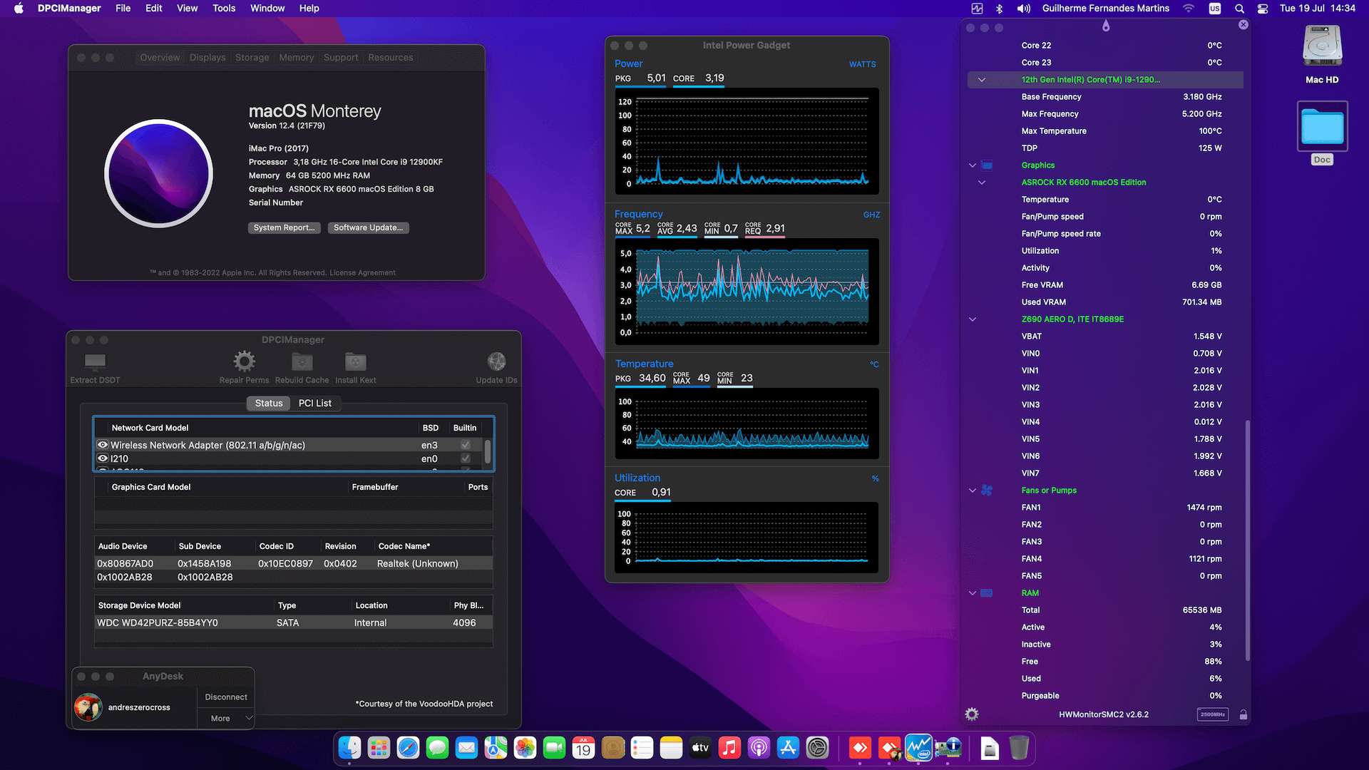 Success Hackintosh macOS Monterey 12.4 Build 21F79 in Gigabyte Z690 Aero D + Intel Core i9 12900KF + Asrock RX 6600